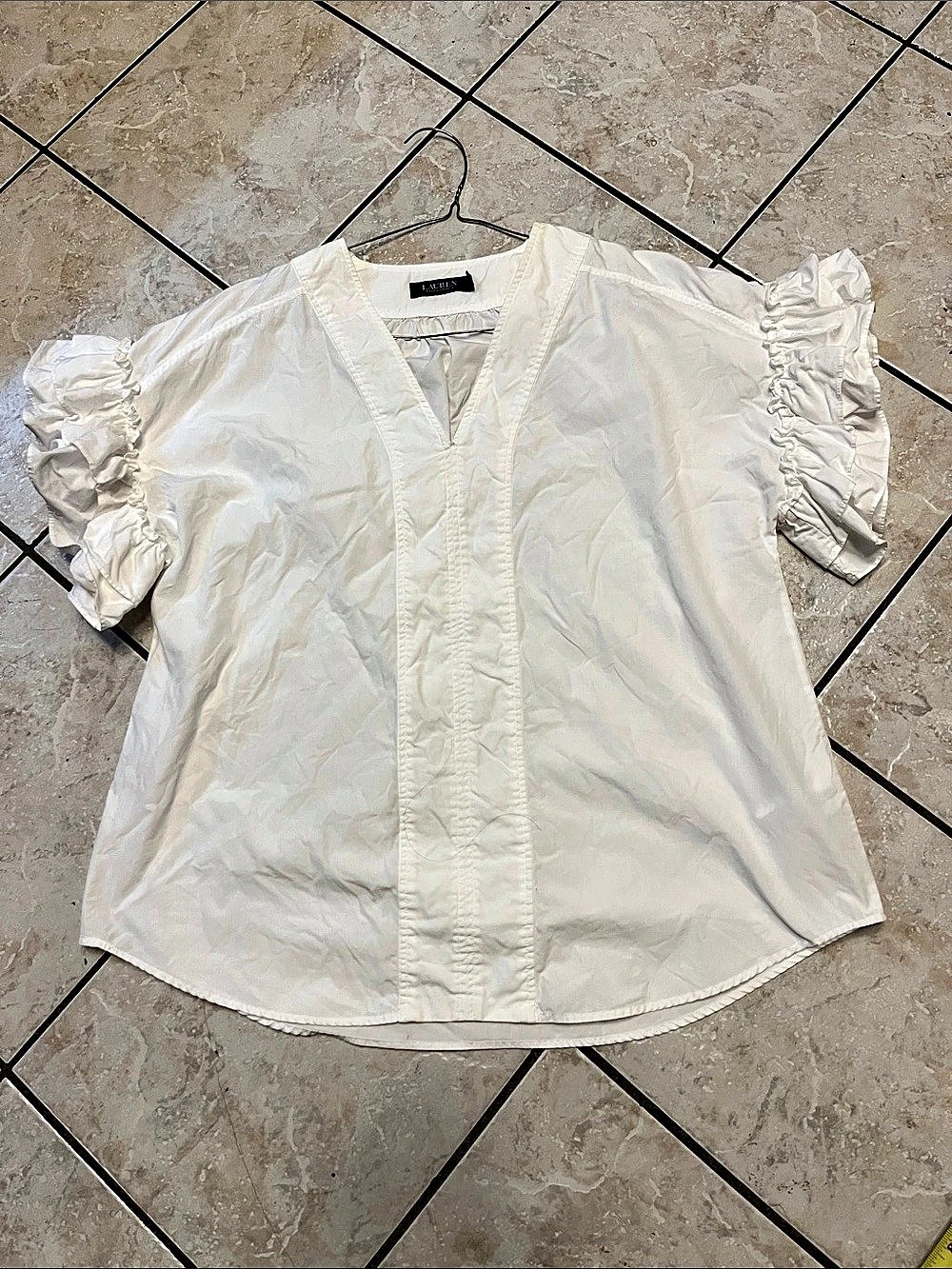 Lauren Ralph Lauren White Ruffle Sleeve Blouse Size XL Like New